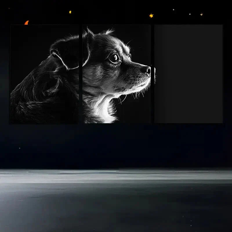 3pcs Dog Black and White Black Eyes Metal Print Ready to Hang Art