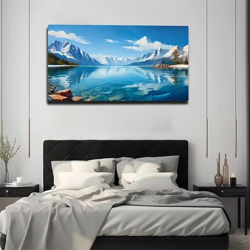 Lakes Under Snow Mountains Wall Art Canvas Office Home Room Framed 120x60cm