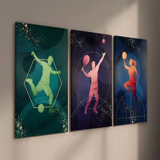 3pcs Soccer Tennis And Basketball Drawing Wall Art Set Canvas Framed 40x60cm - High Quality Print 100% Australian Made Wall Canvas Ready to Hang