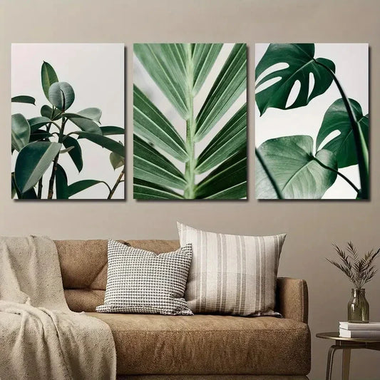 3pcs Green Plant Leaves Tropical Botanical Metal Print Ready to Hang Art