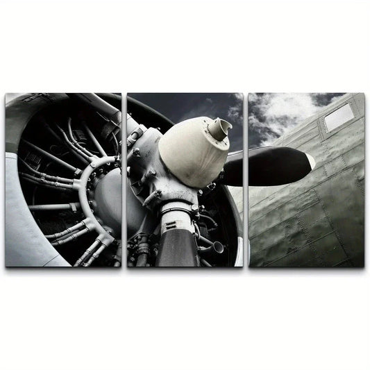 3pcs Airport Vintage Airplane Propeller Vehicles Metal Print Ready to Hang Art
