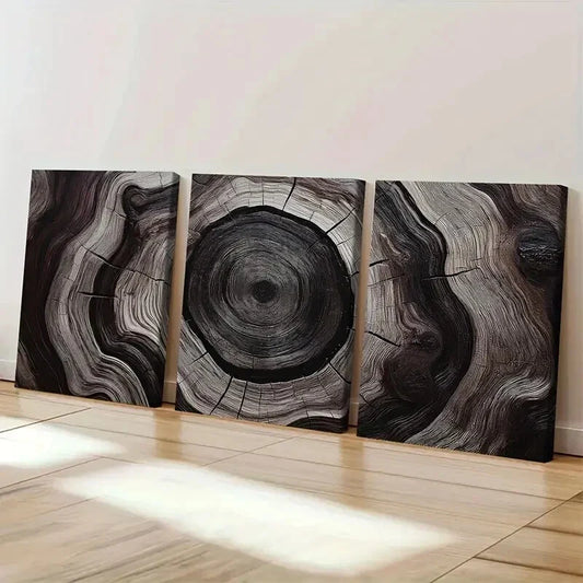 3pcs Deep Espresso & Beige Tree Ring Wall Art Set Canvas Framed 40x60cm - High Quality Print 100% Australian Made Wall Canvas Ready to Hang