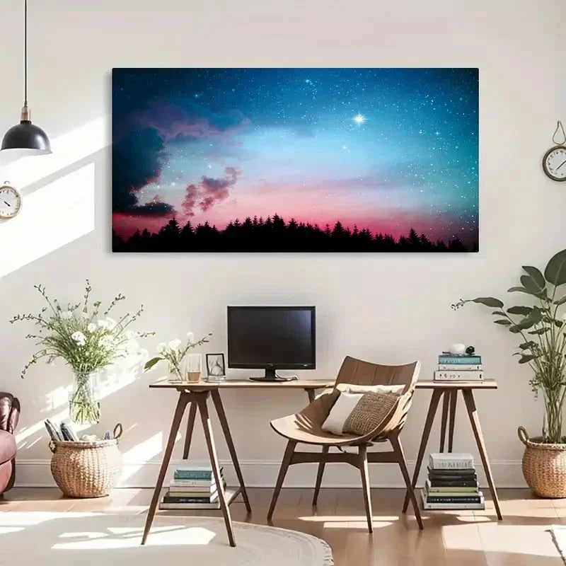 Galaxy Stars Light Forest Night Wall Art Canvas Office Home Room Framed 120x60cm