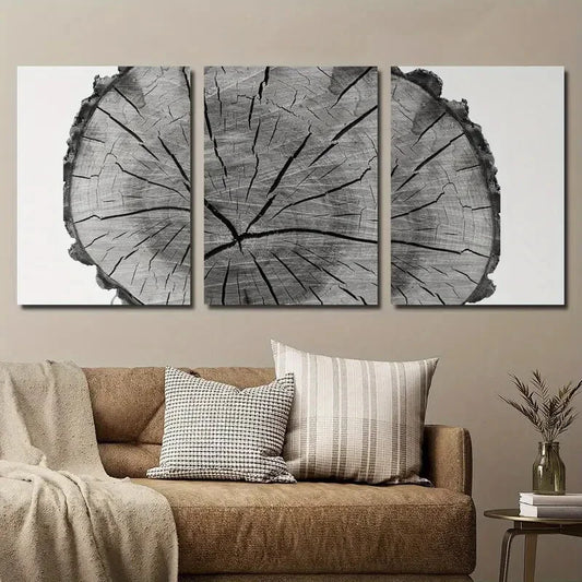 3pcs Abstract Black And White Tree Stump Metal Print Ready to Hang Art