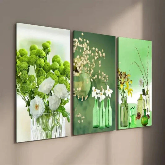 3pcs Emerald Green Bottle Plant Wall Art Set Canvas Framed 40x60cm - High Quality Print 100% Australian Made Wall Canvas Ready to Hang