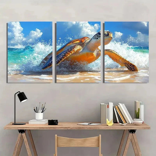 3pcs Vibrant Ocean & Beach Scene Metal Print Ready to Hang Art