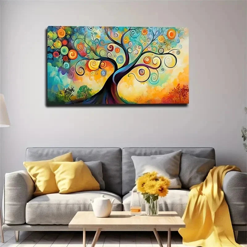 Colorful Rotating Circle Trees Wall Art Canvas Office Home Room Framed 120x60cm