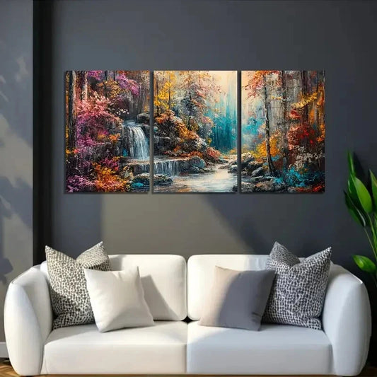 3pcs Vibrant Autumn Forest Wall Art Set Canvas Framed 40x60cm - High Quality Print 100% Australian Made Wall Canvas Ready to Hang