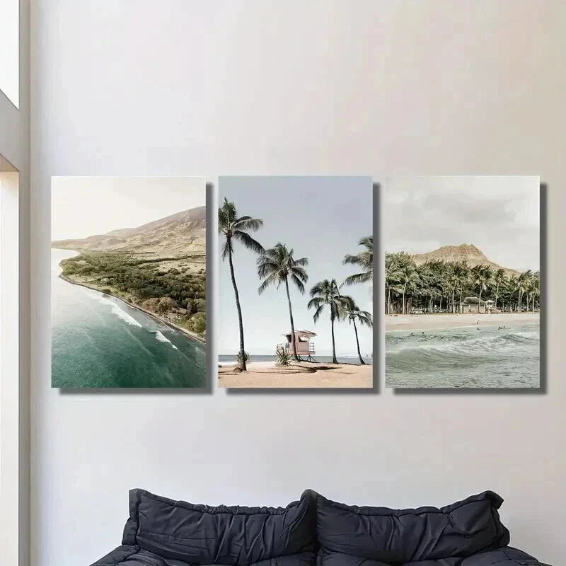 3pcs Spring & Summer Hawaii Beach Landscape Wall Art Set Canvas Framed 40x60cm - High Quality Print 100% Australian Made Wall Canvas Ready to Hang