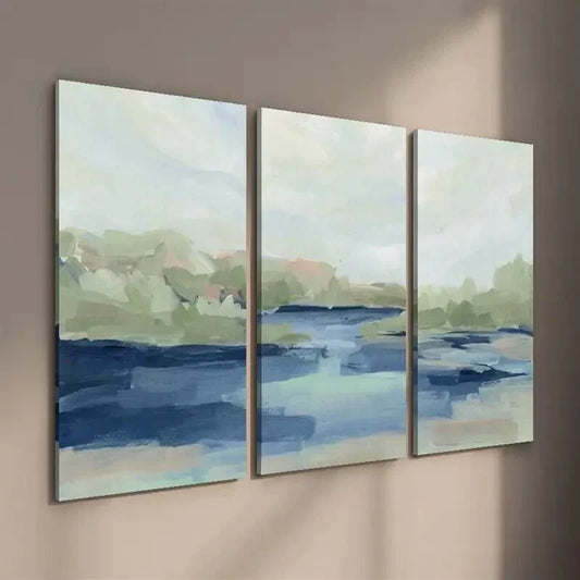 3pcs Vibrant Blue & Green Water Scene Wall Art Set Canvas Framed 40x60cm - High Quality Print 100% Australian Made Wall Canvas Ready to Hang