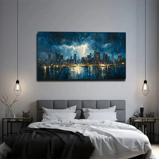 Thunderstorm High City Sky Wall Art Canvas Office Home Room Framed 80x45cm