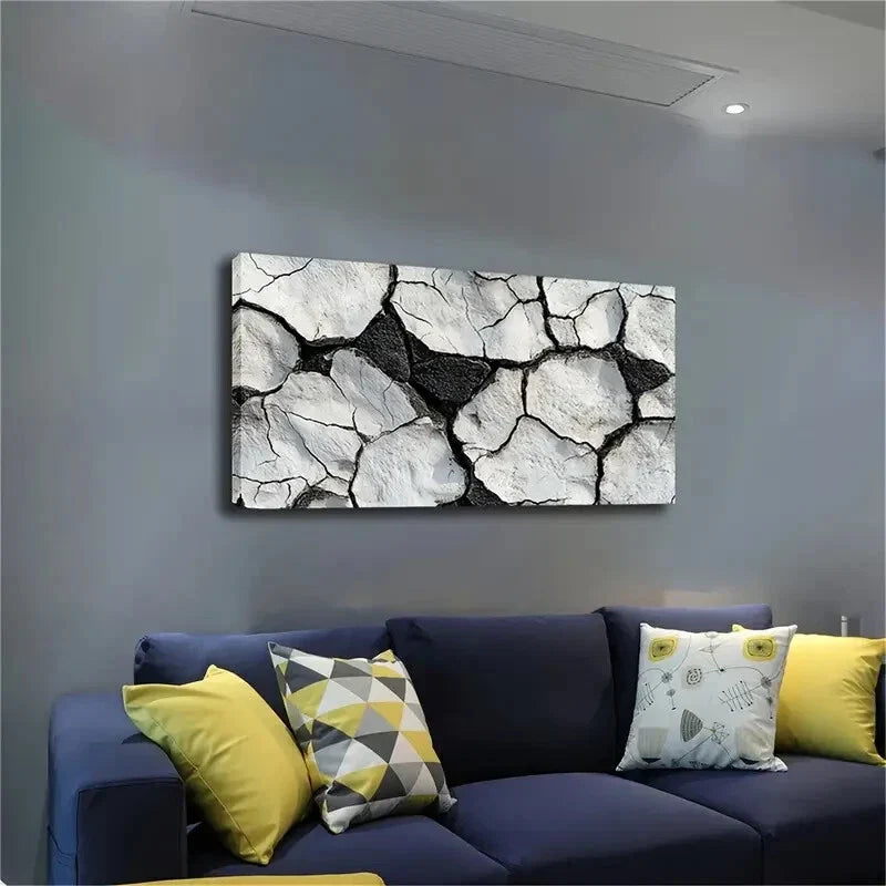 Dry Ground Irregular Cracks Wall Art Canvas Office Home Room Framed 80x45cm