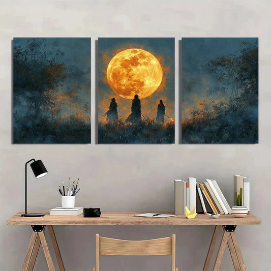 3pcs Witchy Moon Forest Scene Gothic Metal Print Ready to Hang Art