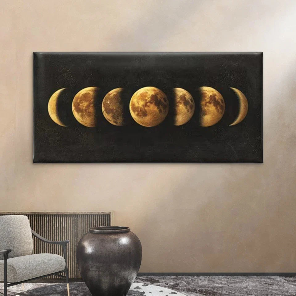 Celestial Lunar Cycle Chart Wall Art Canvas Office Home Room Framed 80x45cm