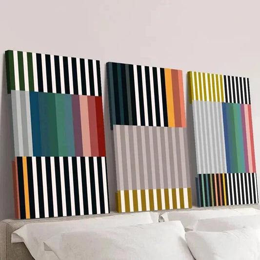 3pcs Abstract Colorful Striped Block Wall Art Set Canvas Framed 40x60cm - High Quality Print 100% Australian Made Wall Canvas Ready to Hang