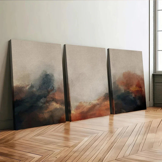 3pcs Modern Abstract Black & Gold Gray Dark Blue Wall Art Set Canvas Framed 40x60cm - High Quality Print 100% Australian Made Wall Canvas Ready to Hang