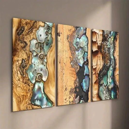 3pcs Abstract Ocean Synthetic Gemstone Wall Art Set Canvas Framed 40x60cm - High Quality Print 100% Australian Made Wall Canvas Ready to Hang