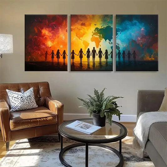 3pcs Vibrant Unity Diversity Silhouette Perfect Wall Art Set Canvas Framed 40x60cm - High Quality Print 100% Australian Made Wall Canvas Ready to Hang