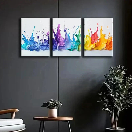 3pcs Colorful Splashes of Liquid Paint Perfect Wall Art Set Canvas Framed 40x60cm - High Quality Print 100% Australian Made Wall Canvas Ready to Hang