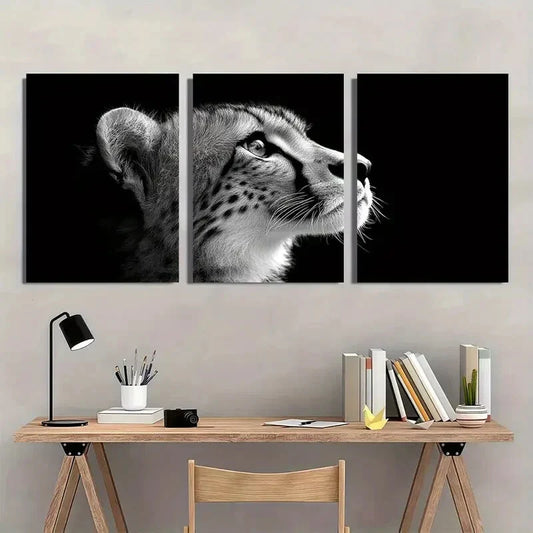 3pcs Black and White Leopard Wildlife Metal Print Ready to Hang Art