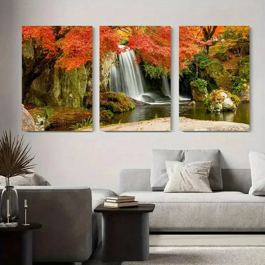 3pcs Vibrant Autumn Nature Landscape Metal Print Ready to Hang Art