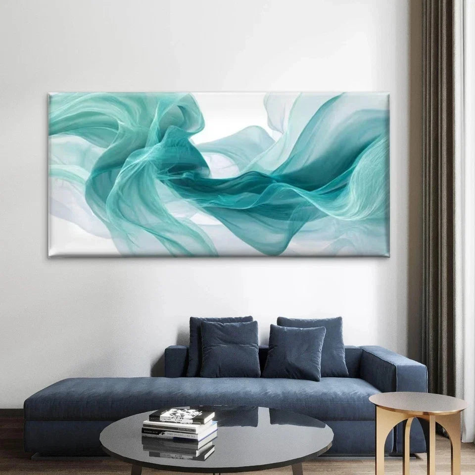 Swirling Ocean Waves Wall Art Canvas Office Home Room Framed 80x45cm