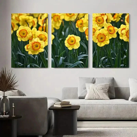3pcs Yellow Daffodil Flower Bright Spring Floral Metal Print Ready to Hang Art