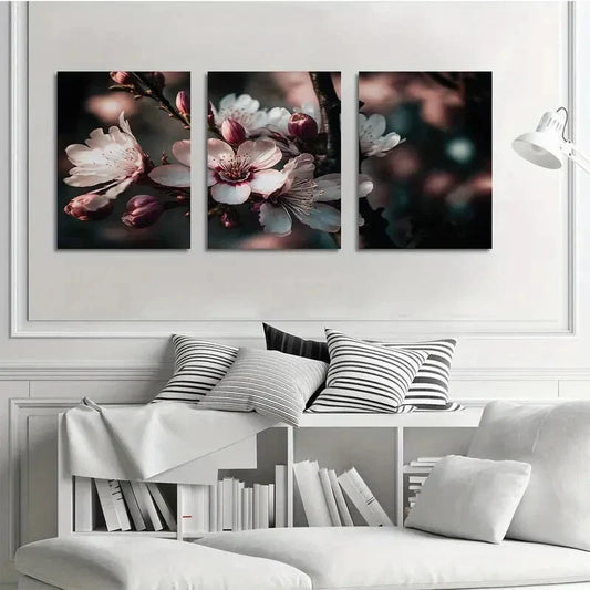 3pcs Blossom White Floral Rose Metal Print Ready to Hang Art