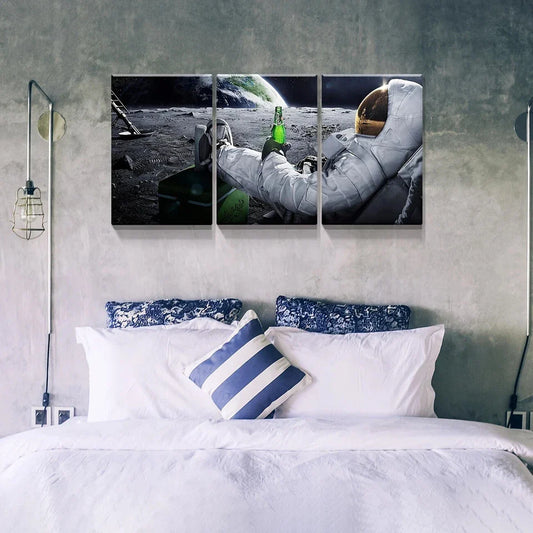 3pcs Astronauts Drinking Beer Metal Print Ready to Hang Art
