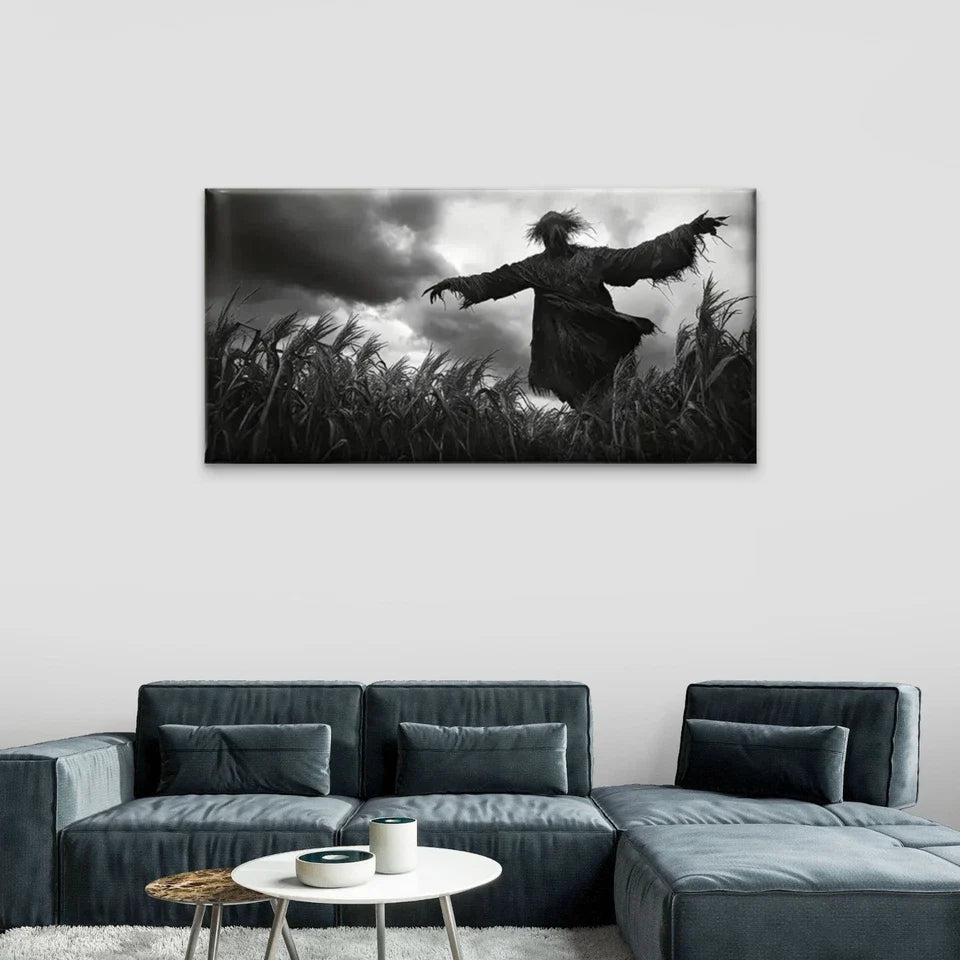 Cornfield Dark Black White Wall Art Canvas Office Home Room Framed 80x45cm