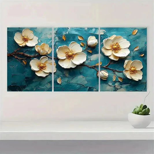 3pcs White and Yellow Flowers Metal Print Ready to Hang Art