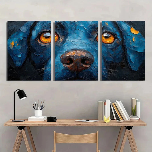 3pcs Puppy Painting Blue Theme Modern Metal Print Ready to Hang Art