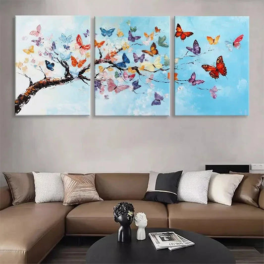 3pcs Butterfly Tree Blue Sky Colorful Perfect Wall Art Set Canvas Framed 40x60cm - High Quality Print 100% Australian Made Wall Canvas Ready to Hang