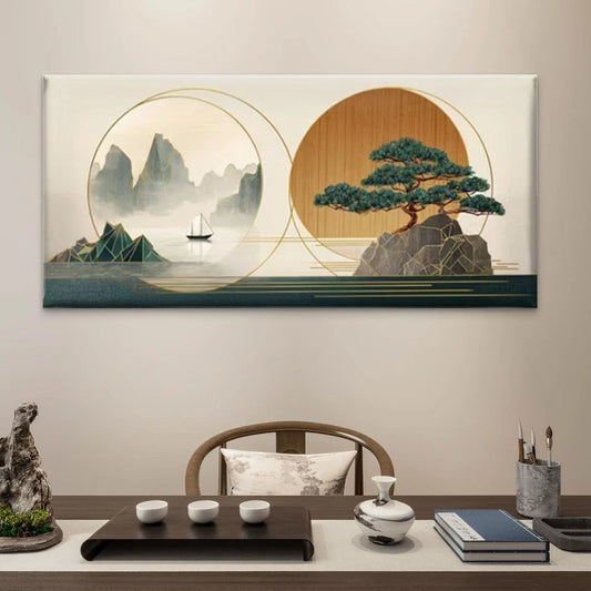 Oriental & Natural Landscape Wall Art Canvas Office Home Room Framed 80x45cm