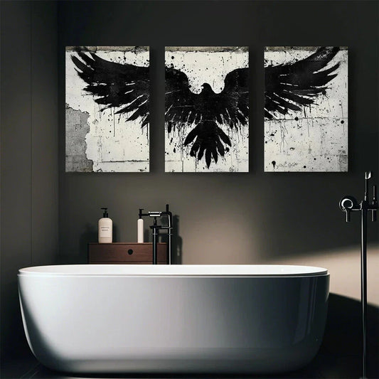 3pcs Blackbird Abstract Paintings Luxury Metal Print Ready to Hang Art