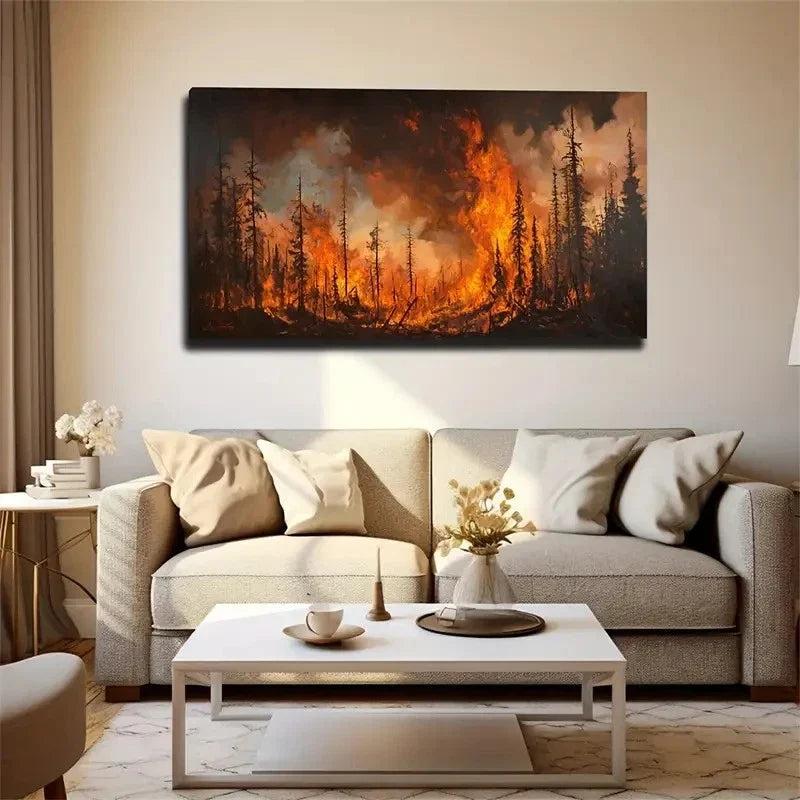 Vibrant Woodland Scene Forest Wall Art Canvas Office Home Room Framed 120x60cm