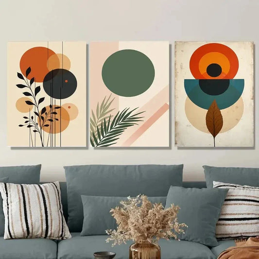 3pcs Modern Abstract Geometric Shapes Botanical Metal Print Ready to Hang Art