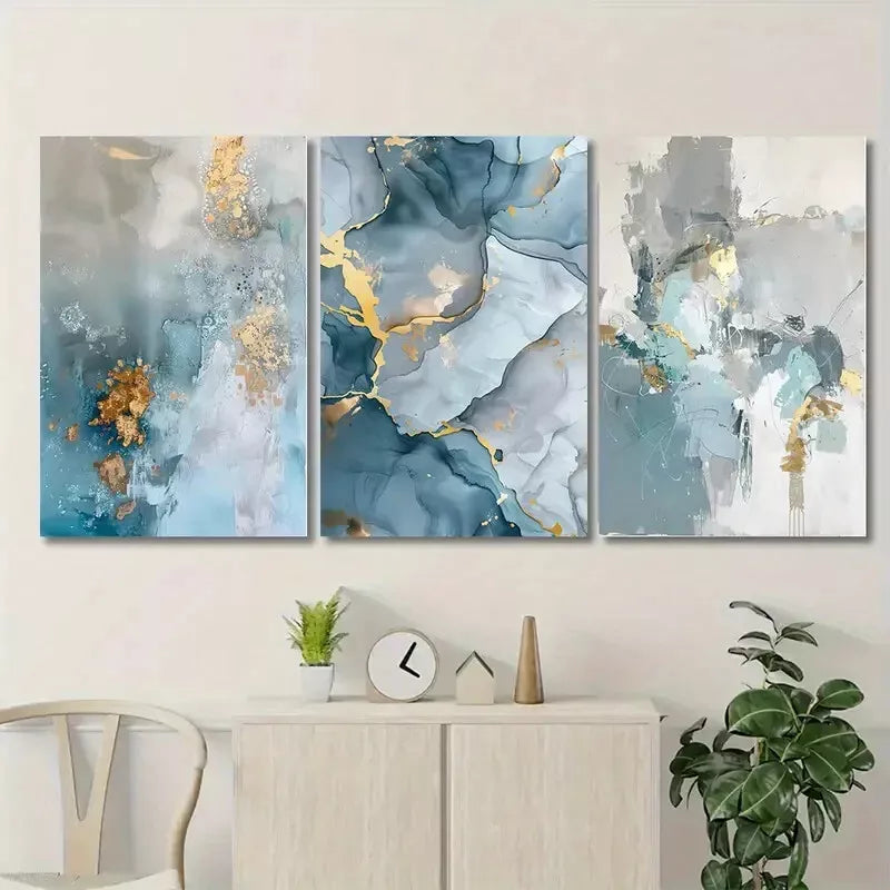 3pcs Abstract Canvas Art with Golden Wall Art Set Canvas Framed 40x60cm - High Quality Print 100% Australian Made Wall Canvas Ready to Hang
