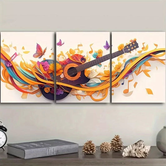 3pcss Deco Modern Guitar Canvas With Butterflies Wall Art Set Canvas Framed 40x60cm - High Quality Print 100% Australian Made Wall Canvas Ready to Hang