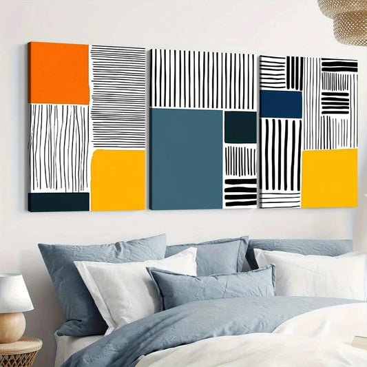 3pcs Abstract Modern Style Elegant Black Blocks Wall Art Set Canvas Framed 40x60cm - High Quality Print 100% Australian Made Wall Canvas Ready to Hang
