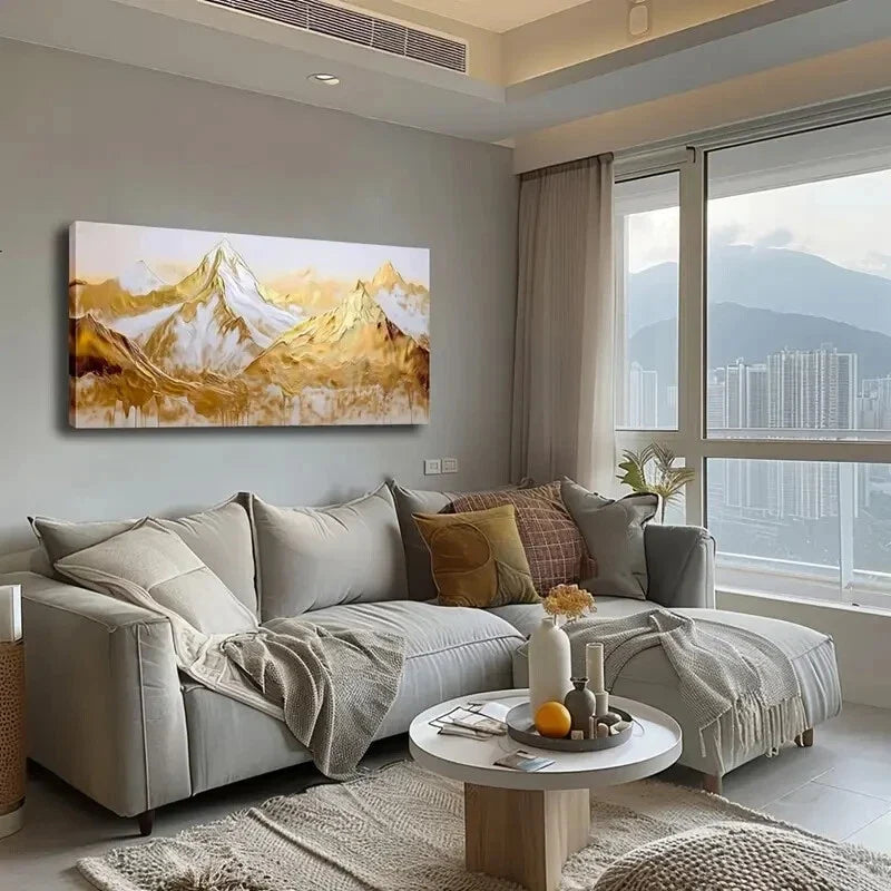 Golden Peaks Under White Sky Wall Art Canvas Office Home Room Framed 120x60cm