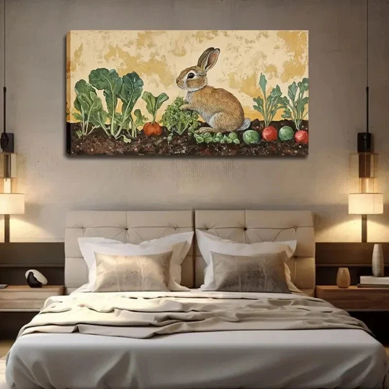 Brown Rabbit with Raised Ears Wall Art Canvas Office Home Room Framed 80x45cm