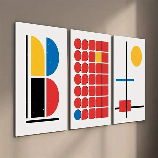 3pcs Blue and Yellow Creative Shapes Wall Art Set Canvas Framed 40x60cm - High Quality Print 100% Australian Made Wall Canvas Ready to Hang