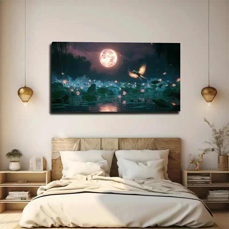 Blooming For Lotus With Dancing Wall Art Canvas Office Home Room Framed 120x60cm