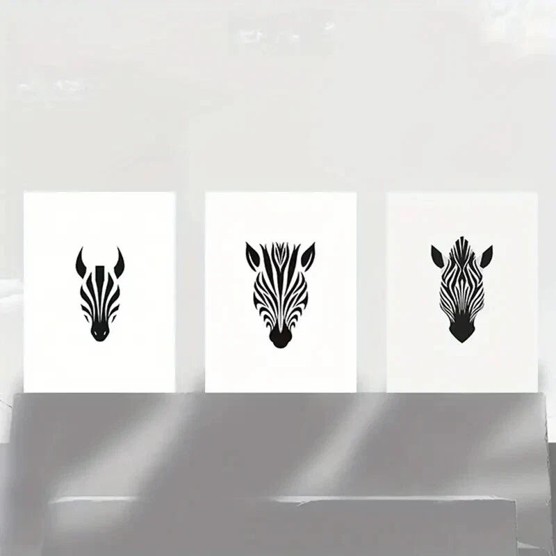 3pcs Zebra Black & White Bold Lines Metal Print Ready to Hang Art