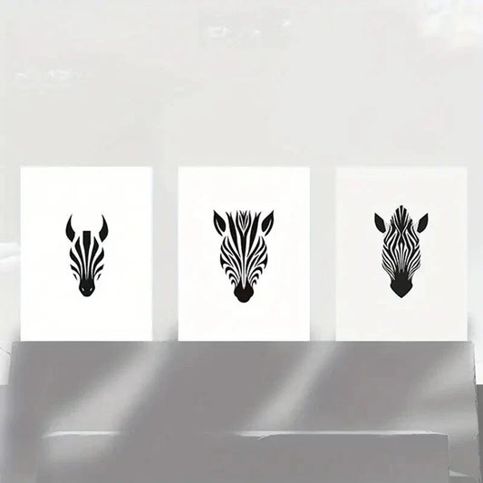3pcs Zebra Black & White Bold Lines Metal Print Ready to Hang Art