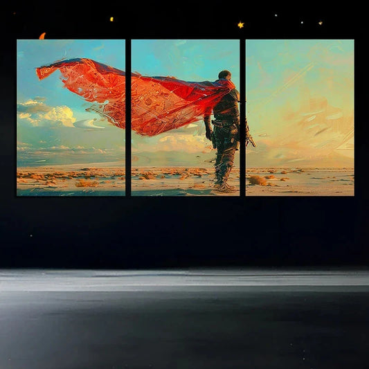 3pcs Red and Blue Denim White Clouds Metal Print Ready to Hang Art