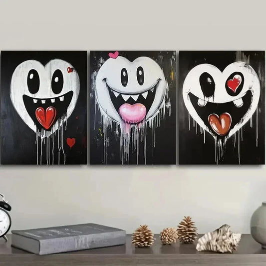 3pcs Ghostly Smile Design Darkness Perfect Wall Art Set Canvas Framed 40x60cm - High Quality Print 100% Australian Made Wall Canvas Ready to Hang