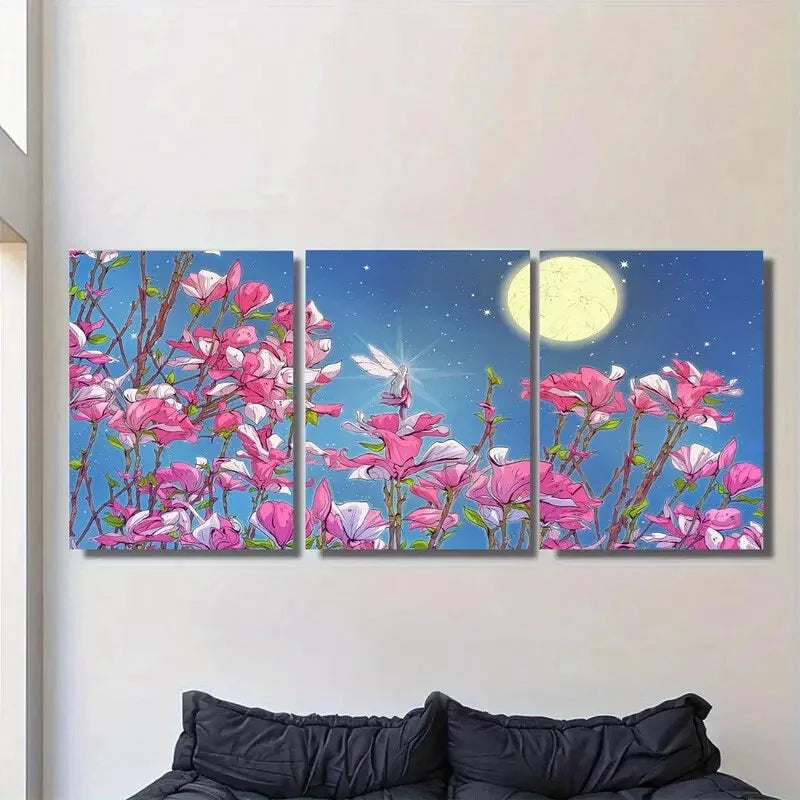 3pcs Charming Pink Flower Metal Print Ready to Hang Art