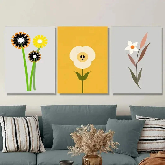 3pcs Modern Floral Abstract Flower Black Wall Art Set Canvas Framed 40x60cm - High Quality Print 100% Australian Made Wall Canvas Ready to Hang
